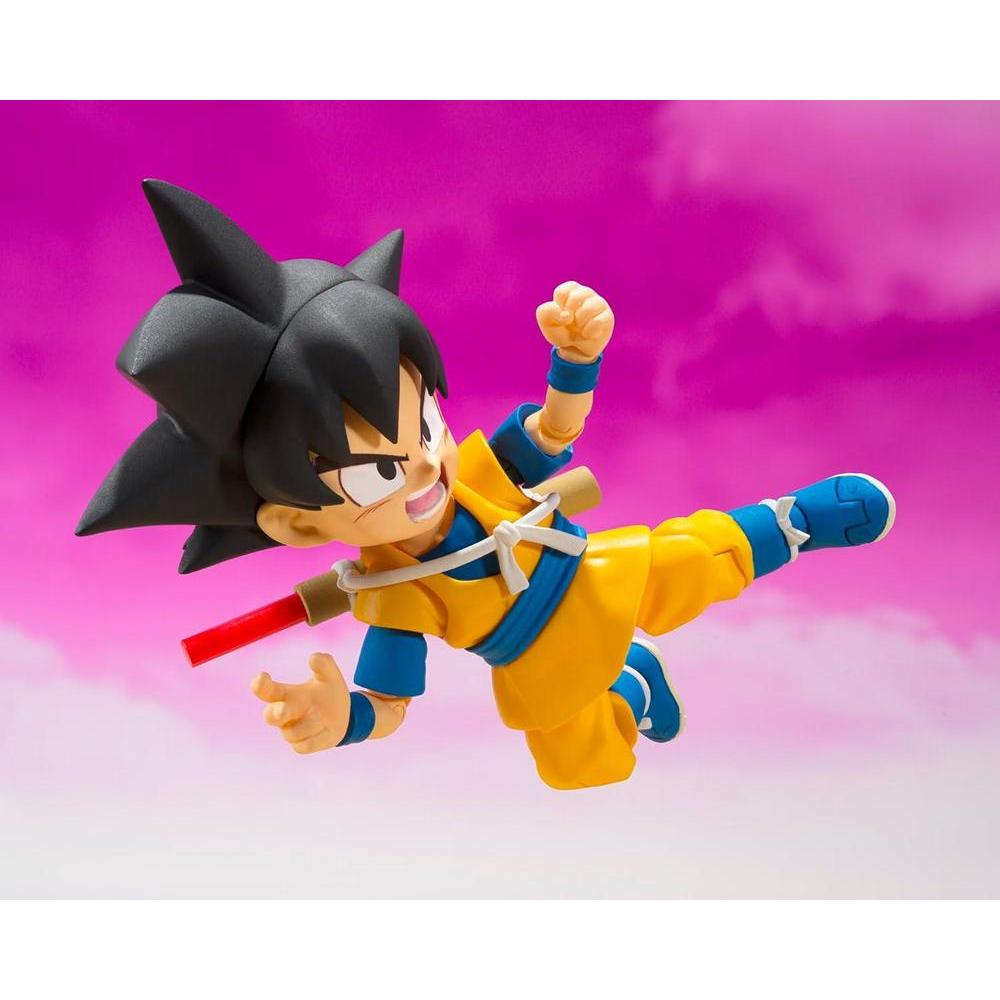 Figura de acción Son Goku de Dragon Ball DAIMA - SH Figuarts por Bandai Spirits, edición Mini con articulaciones especiales.