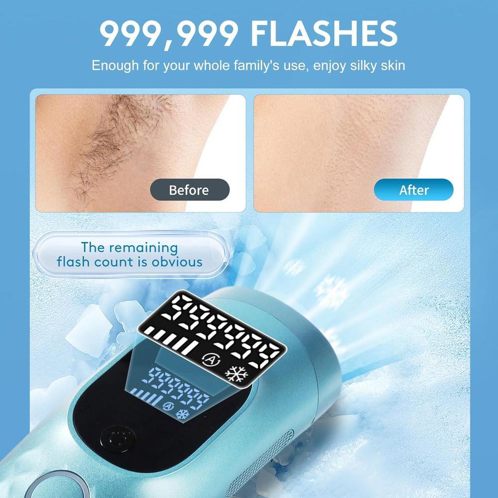 Depiladora láser IPL para mujeres y hombres, máquina portátil con tecnología de enfriamiento, 999,999 destellos, incluye afeitadora y gafas