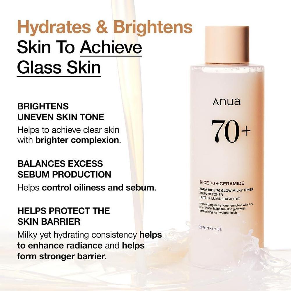 Anua Rice 70 Glow Milky Toner Con Niacinamida Ceramidas Y Agua De Arroz 250ml