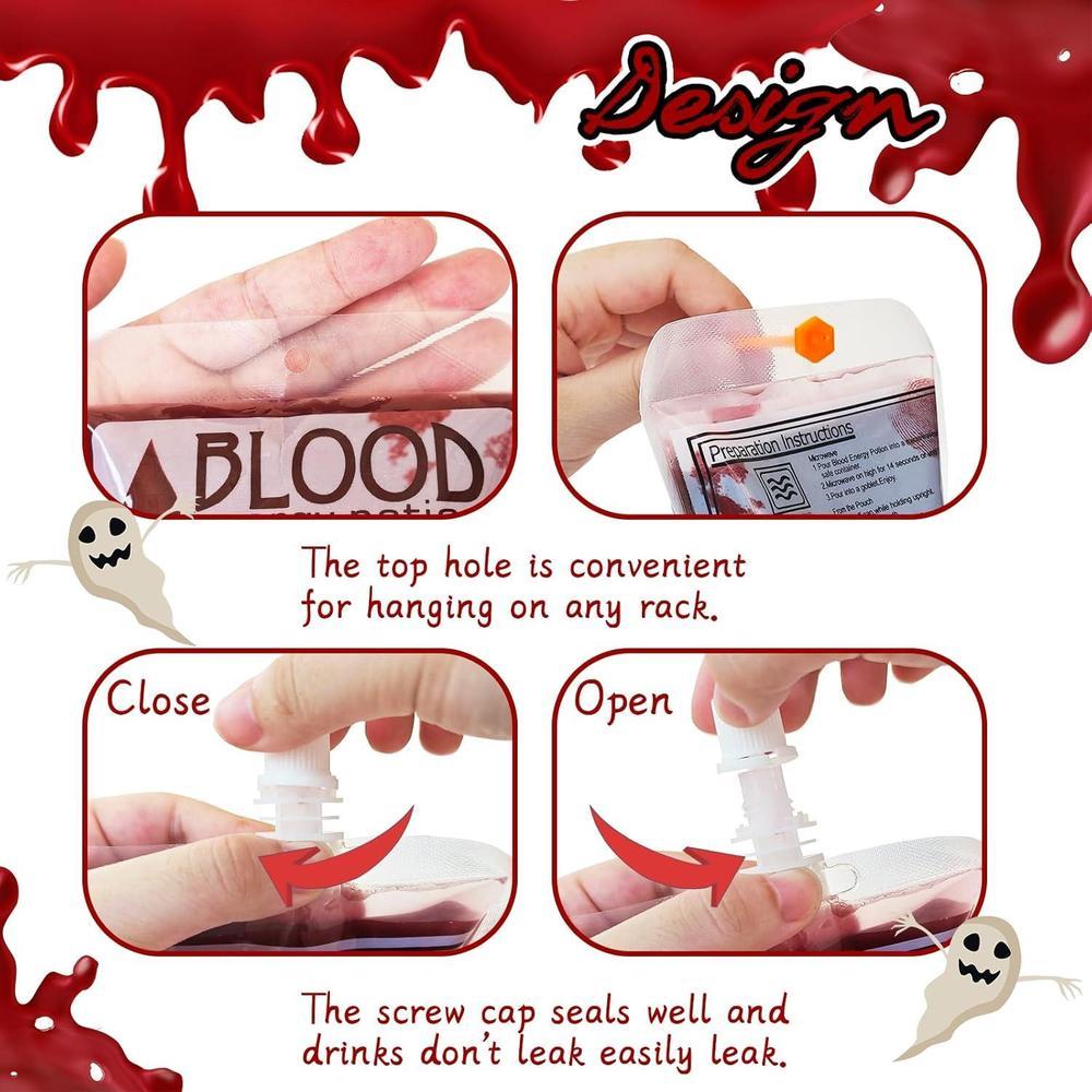 Paquete de 40 bolsas de sangre reutilizables para bebidas con embudo, decoración de fiestas de Halloween y eventos temáticos