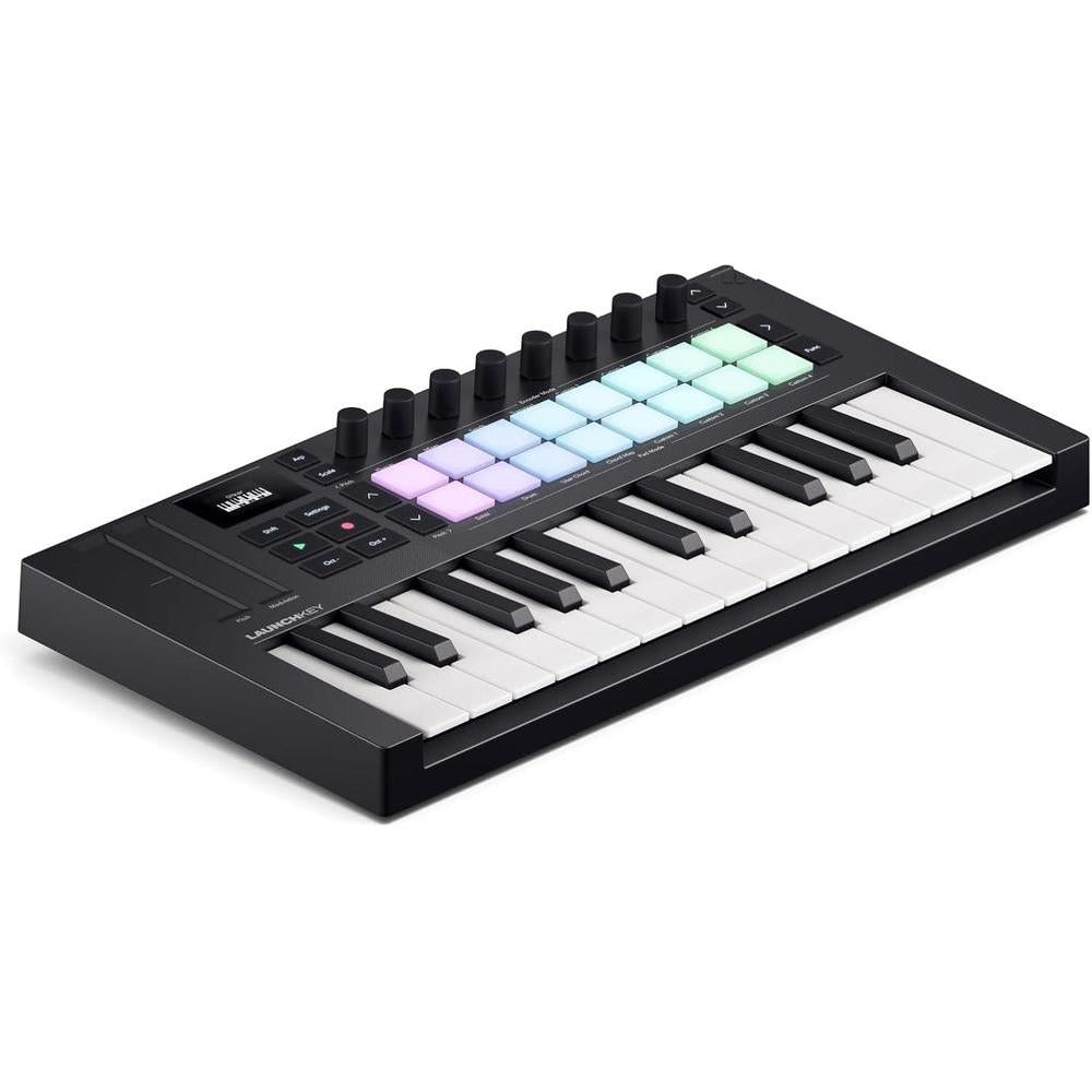 Novation Launchkey Mini 25 [MK4] — Portable 25 Mini-Key, USB, MIDI Keyboard Controller with DAW Integration. Chord Mode, Scale Mode, Drum Pads, and Arpeggiator. Includes Music Creation Software Bundle