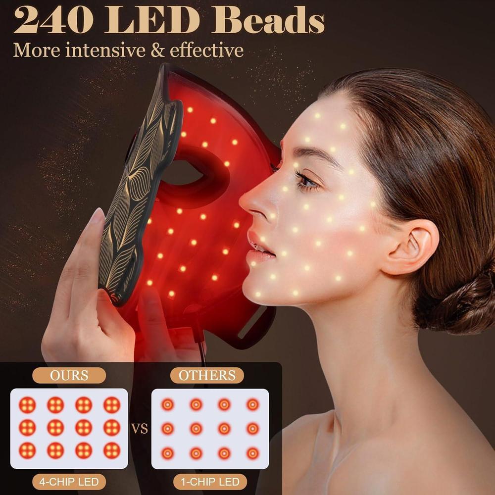 Mascarilla LED con terapia de luz roja e infrarroja, 7+1 colores para el cuidado facial avanzado. Recargable y portátil