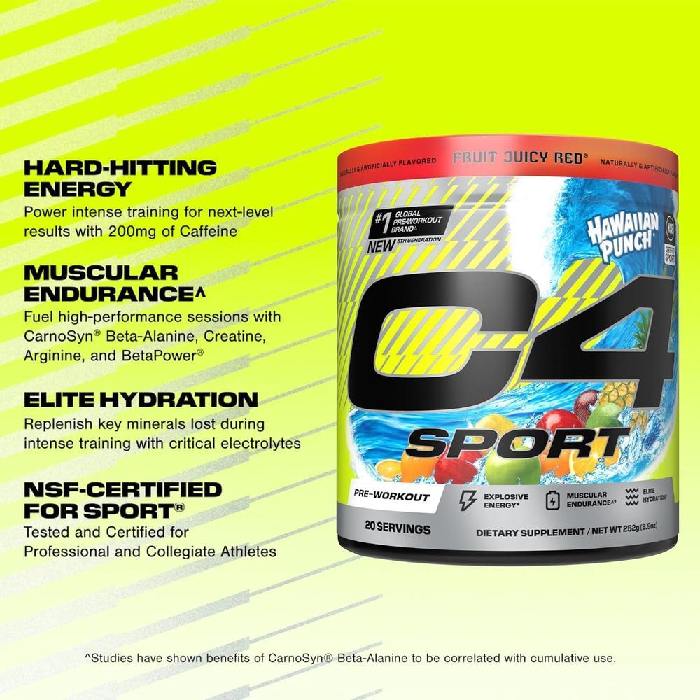 Cellucor C4 Sport - Polvo preentrenamiento, certificado NSF - 200 mg cafeína, creatina, beta-alanina y electrolitos - Ponche, 244g