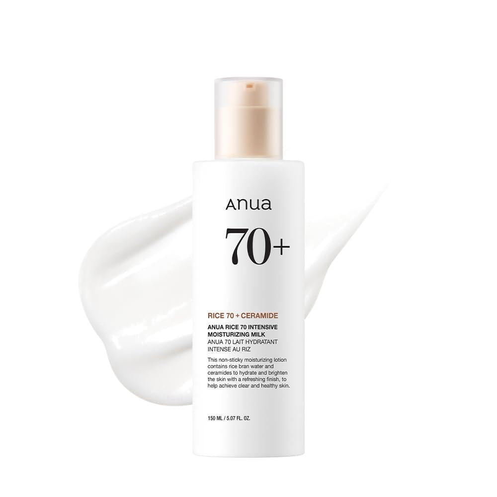 ANUA Rice 70 Leche Hidratante Intensiva, Loción para Hidratación Profunda y Nutrición, Piel de Vidrio Luminosa, Agua de Arroz, Niacinamida, Ceramidas, Ligera, Cuidado de la Piel Coreana, 150ml / 5,07