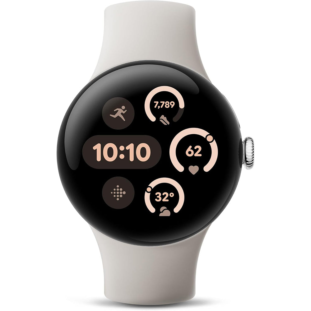 Google Pixel Watch 3 (41mm) - Android Smartwatch with Heart Rate Tracking, Advanced Running from Fitbit, Fitness Insights, 24-Hour Battery - Polished Silver Aluminum Case - Porcelain Band - Wi-Fi