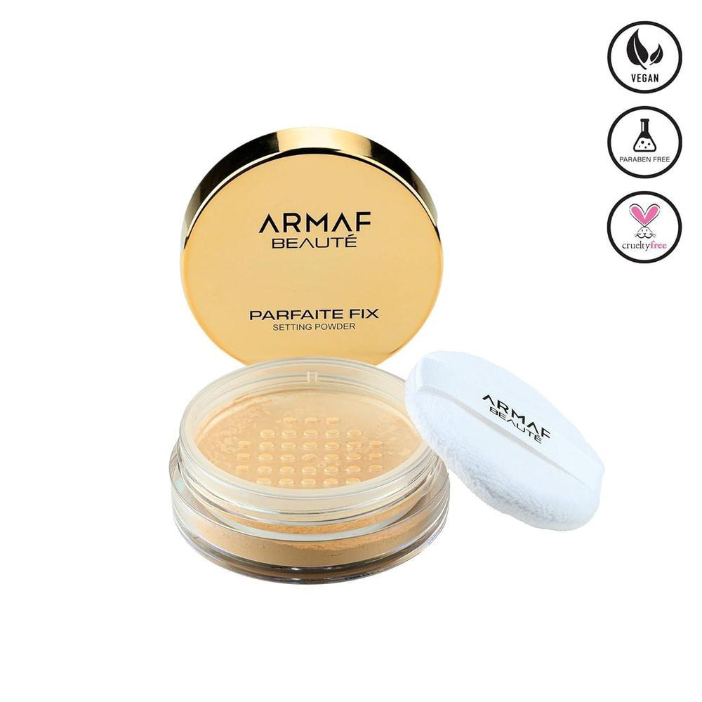 Armaf Beauté Parfaite Fix Setting Powder, fórmula translúcida y sin peso, textura sedosa que absorbe aceite y brillos, acabado perfecto