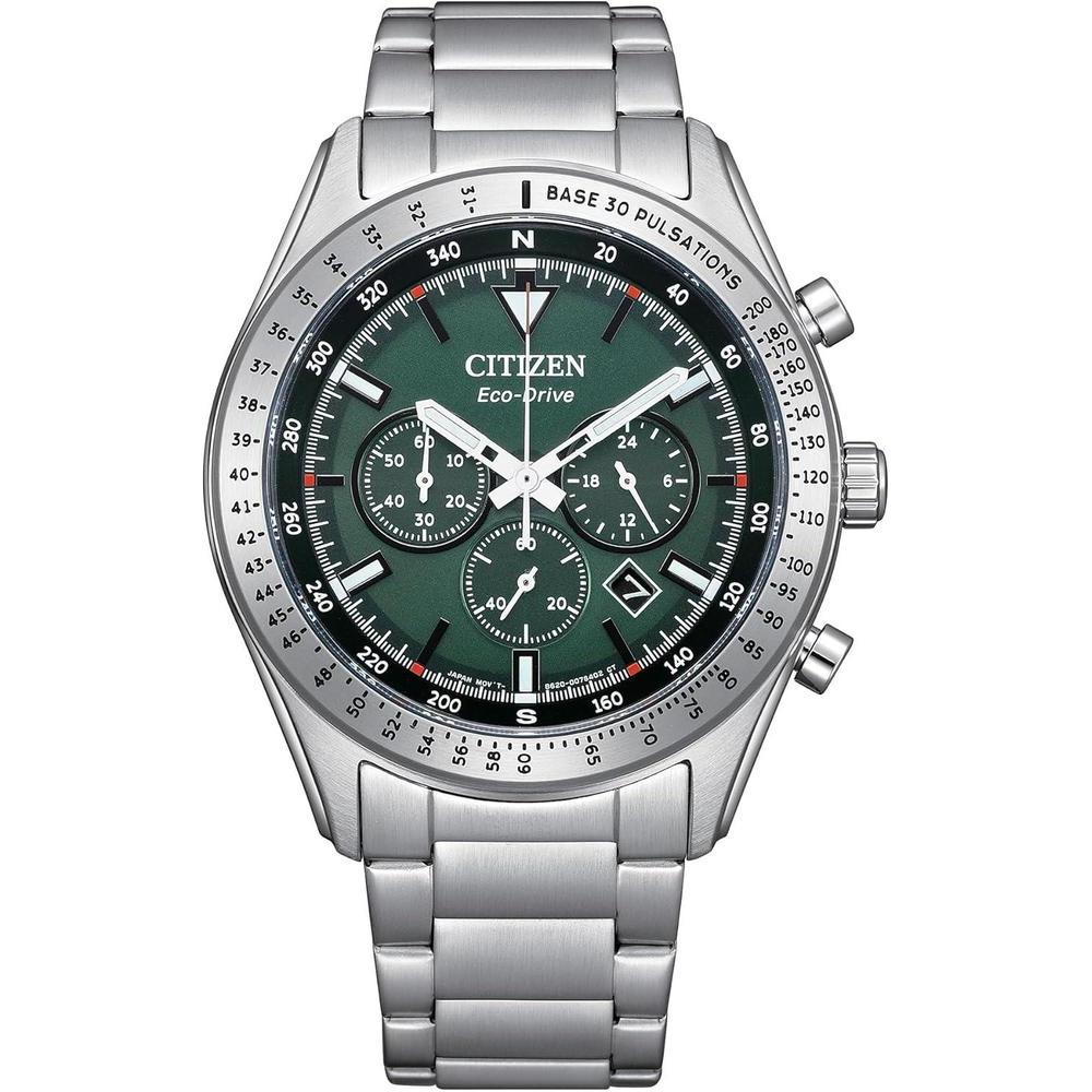 Citizen Men's Eco-Drive Weekender Sport Casual, Silver-Tone Stainless Steel Bracelet Watch, Chronograph, Green Dial (Model: CA4600-89X)