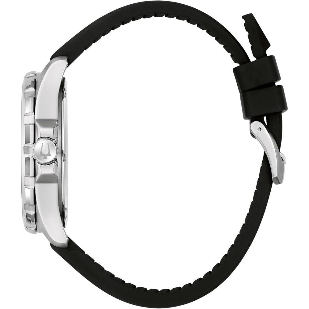 Bulova Reloj Marine Star de cuarzo plateado de acero inoxidable para hombre, correa de cuero y silicona, resistente al agua