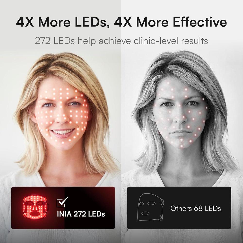 INIA Máscara de terapia de luz roja e infrarroja para rostro, LED inalámbrica, diseño ergonómico y recargable para el hogar y viajes