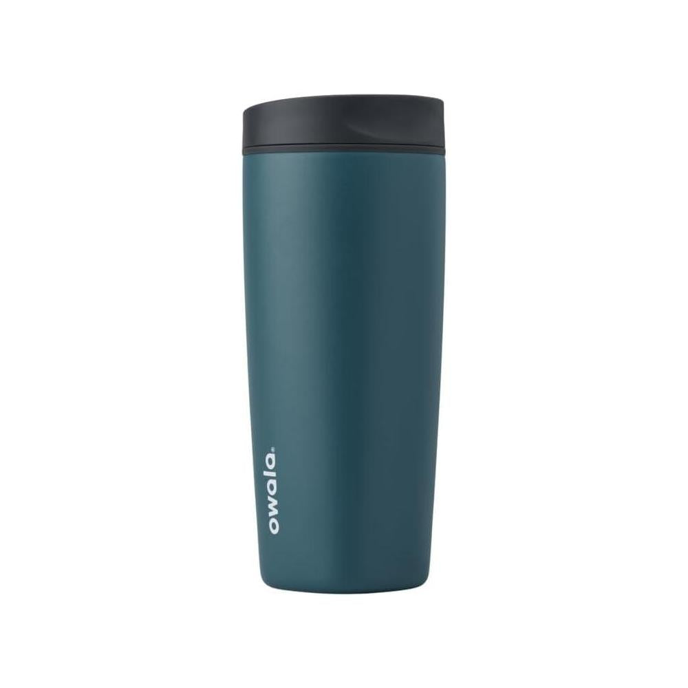 Owala SmoothSip Slider Insulated Stainless Steel Coffee Tumbler, Reusable Iced Coffee Cup, Hot Coffee Travel Mug, BPA Free 20 oz, Grey/Blue (High Dive)