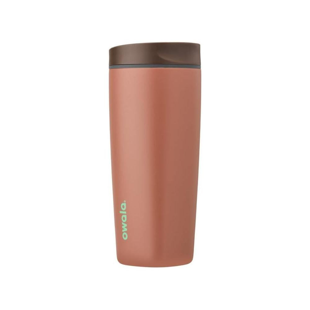 Owala SmoothSip Slider Insulated Stainless Steel Coffee Tumbler, Reusable Iced Coffee Cup, Hot Coffee Travel Mug, BPA Free 20 oz, Grey/Brown (Cozy Cocoa)