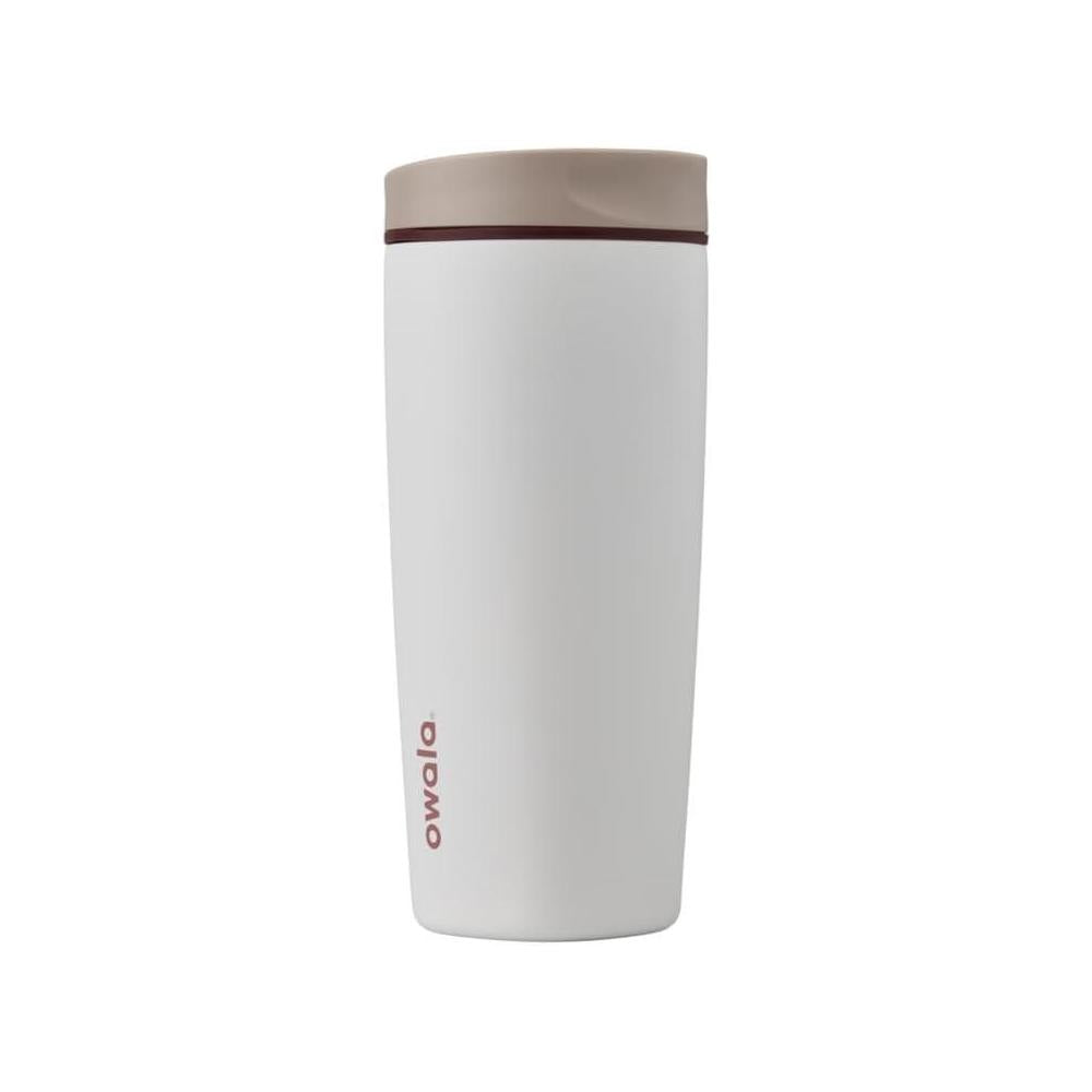 Owala SmoothSip Slider Insulated Stainless Steel Coffee Tumbler, Reusable Iced Coffee Cup, Hot Coffee Travel Mug, BPA Free 20 oz, Tan/White (Vanilla Bean)