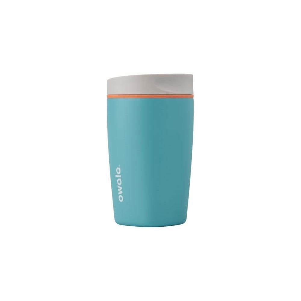 Owala SmoothSip Slider Insulated Stainless Steel Coffee Tumbler, Reusable Iced Coffee Cup, Hot Coffee Travel Mug, BPA Free 12 oz, Grey/Blue (Beachy Breeze)