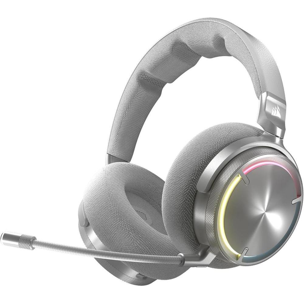 Corsair Virtuoso MAX Wireless Gaming Headset – Dolby Atmos, Active Noise Cancelling, Sonarworks SoundID, Simultaneous 2.4GHz Wireless & Bluetooth, 50mm Graphene Drivers, PC, Mac, PS5/PS4 – Silver