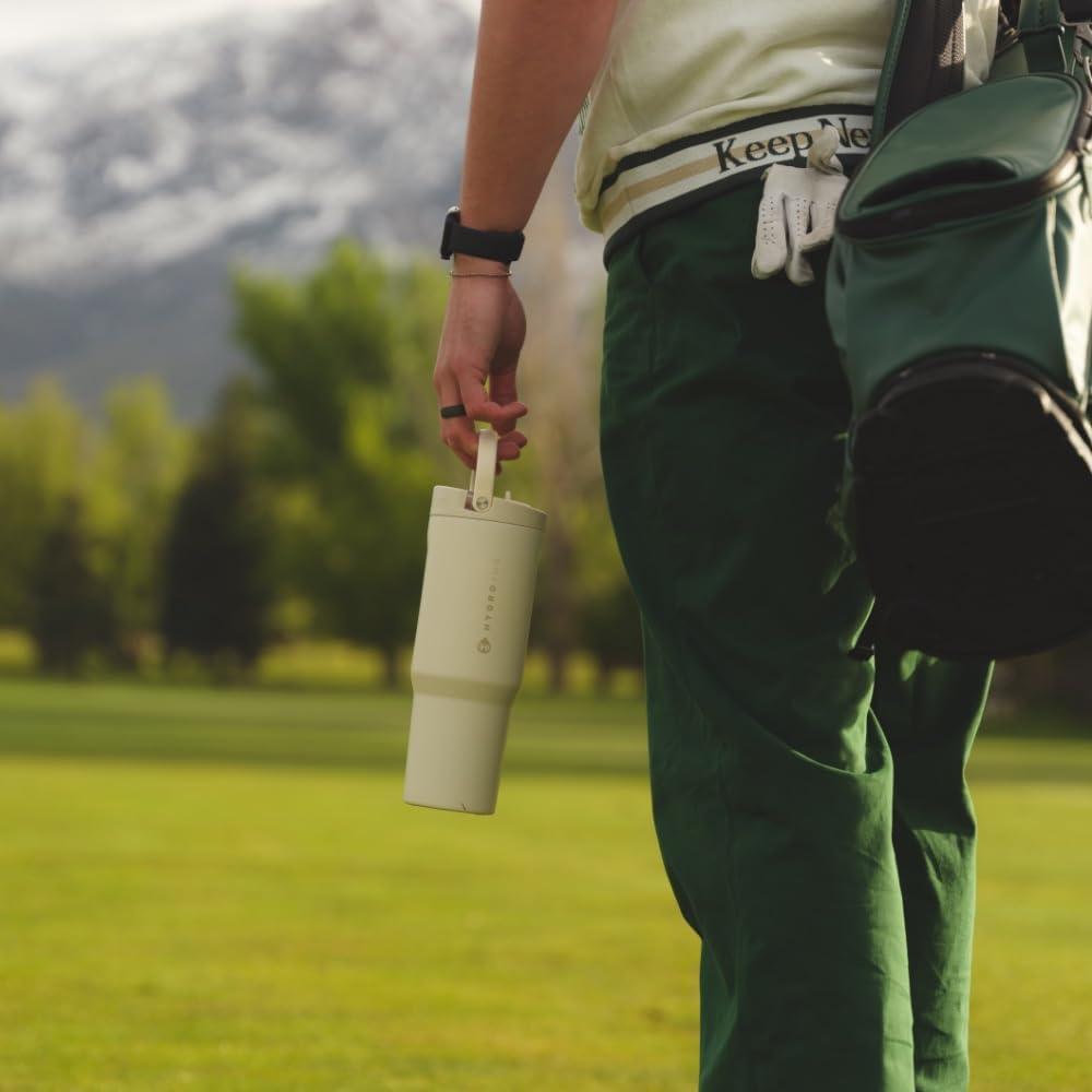 Botella HydroJug de acero inoxidable con popote, térmica, a prueba de fugas, diseño ergonómico, reutilizable, duradera, orquídea
