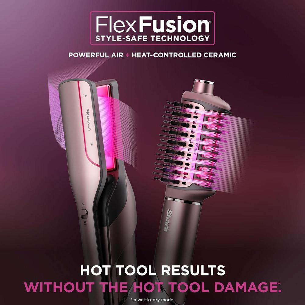 Shark FlexFusion: Plancha de pelo y potente secador con cepillo Fusion, estilo de aire cerámico y rizadores automáticos