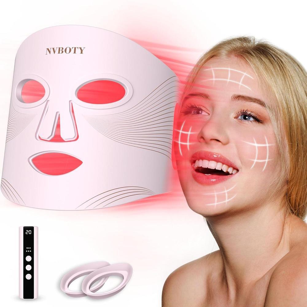 Terapia de luz con máscara facial LED, terapia de luz roja portátil de 4 modos para cara, control remoto recargable de 2000 mAh, azul, naranja, máscara de luz infrarroja y roja de 850 NM, 400