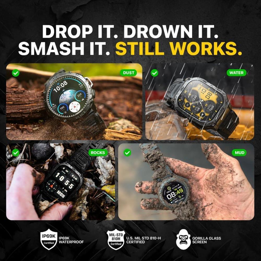 CARBINOX Blaze Smartwatch con GPS, resistente, 170+ modos deportes, Gorilla Glass, llamadas, compatible Android iOS