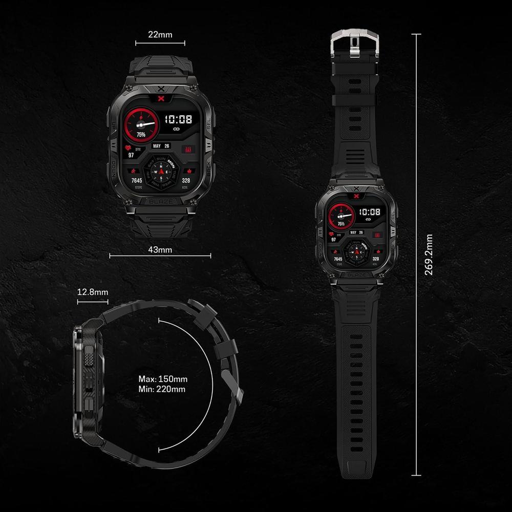 CARBINOX Blaze Smartwatch con GPS, resistente, 170+ modos deportes, Gorilla Glass, llamadas, compatible Android iOS