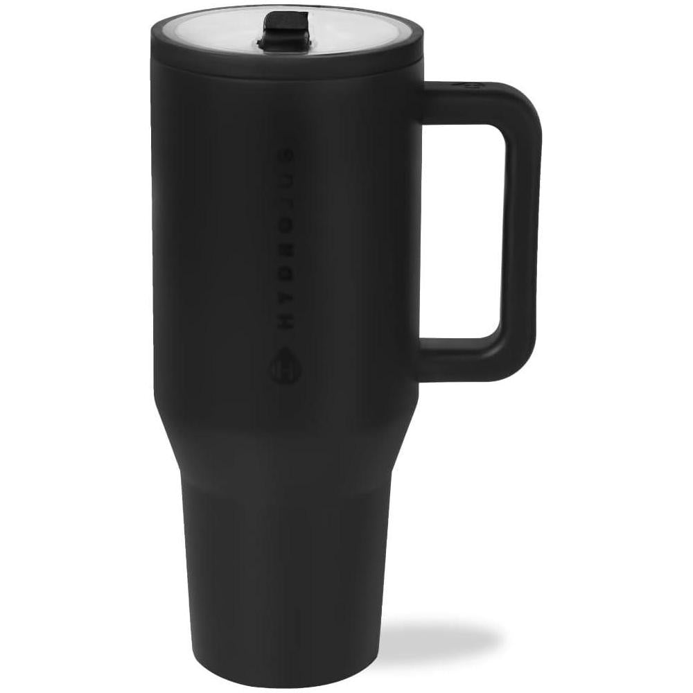 HydroJug Traveler - 40 oz Water Bottle with Handle & Flip Straw - Fits in Cup Holder, Leak Resistant Tumbler-Reusable Insulated Stainless Steel & Rubber Base - Gifts for Women & Men, Glacier