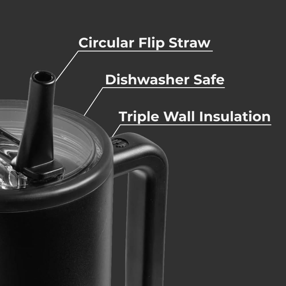 HydroJug Traveler - Vaso moderno con asa y pajilla abatible, resistente a fugas, reutilizable y aislado de acero inoxidable