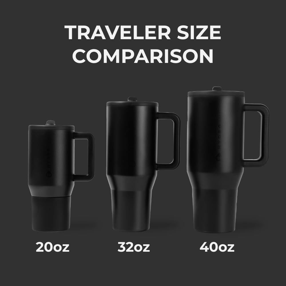 HydroJug Traveler - Vaso moderno con asa y pajilla abatible, resistente a fugas, reutilizable y aislado de acero inoxidable