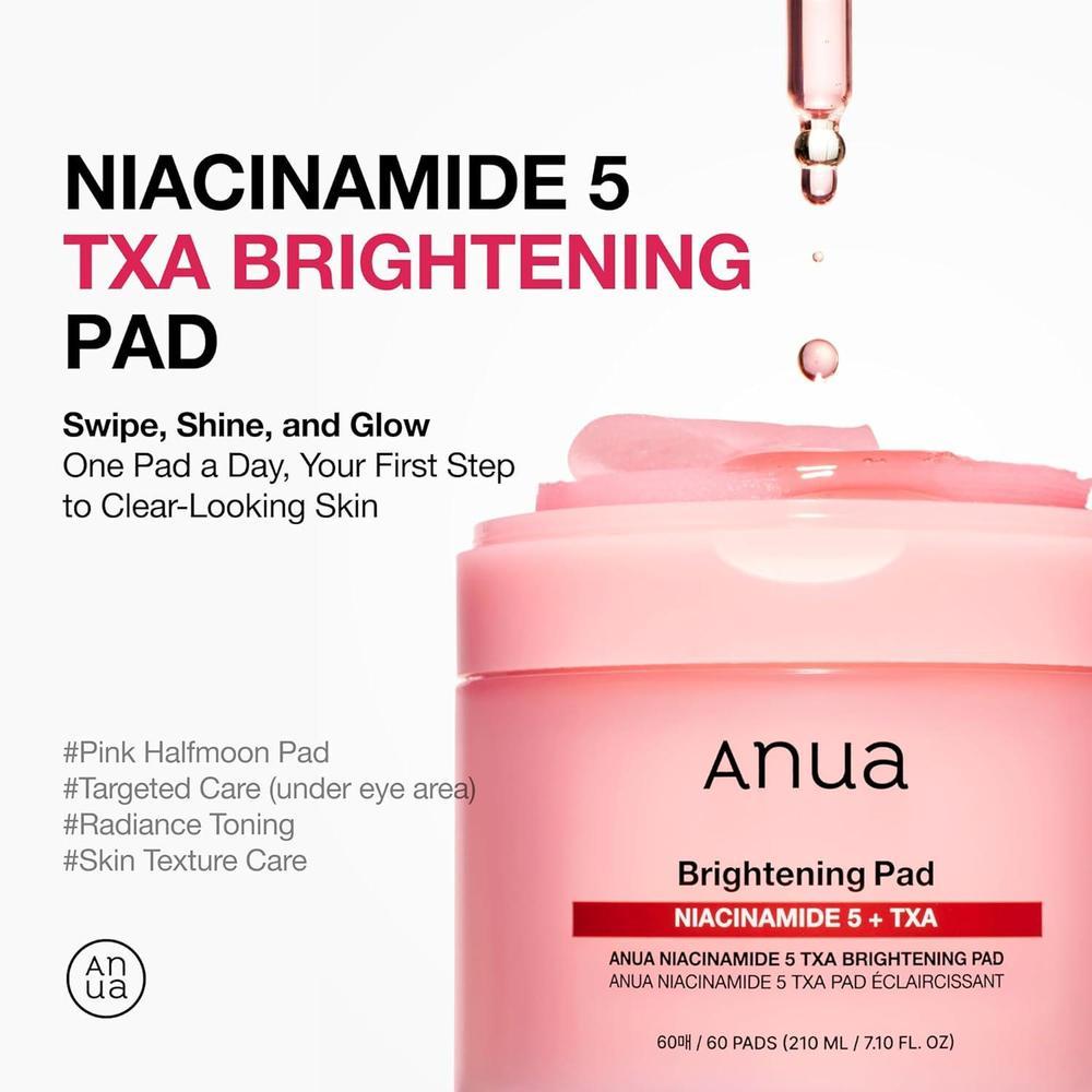 Anua Niacinamide 5 TXA Toner Pads con ácido tranexámico para cuidado diario de la piel coreano, incluye 60 almohadillas
