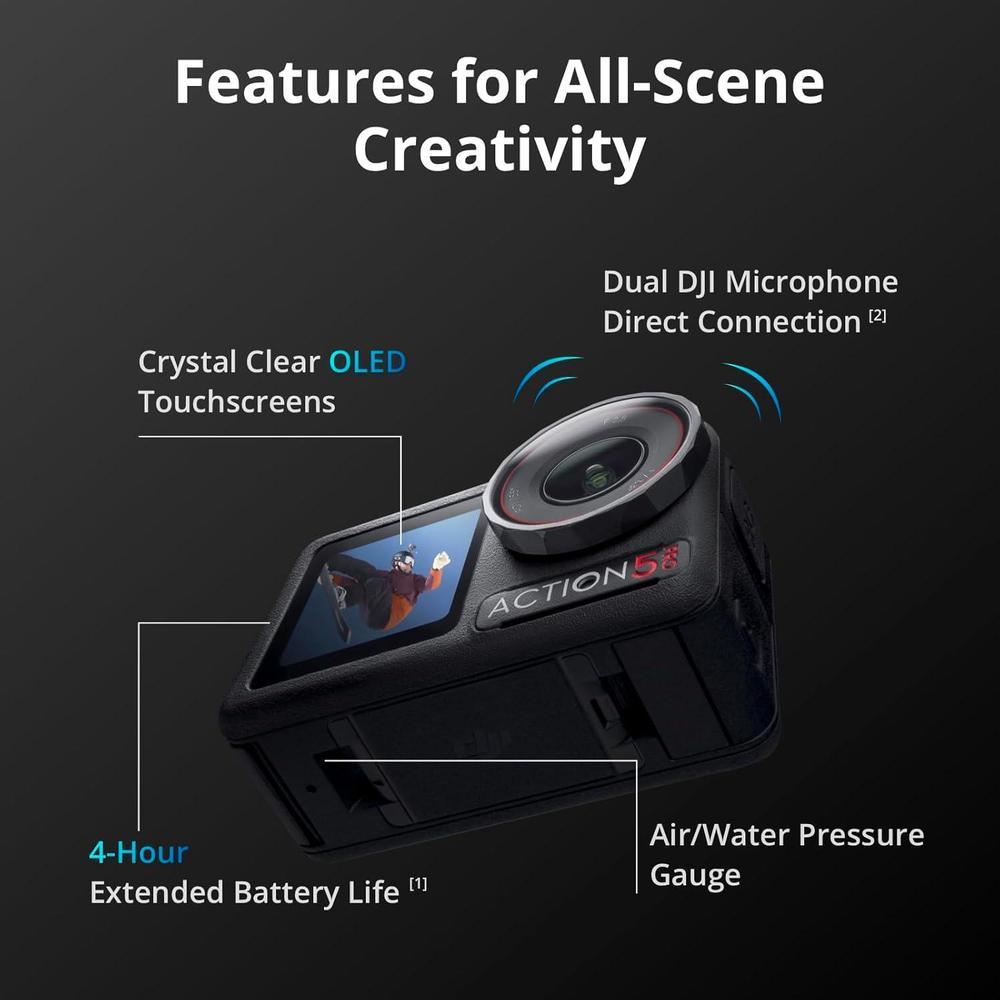 DJI Osmo Action 5 Pro Essential Combo, cámara de acción sumergible con sensor avanzado, video 4K, seguimiento y estabilización