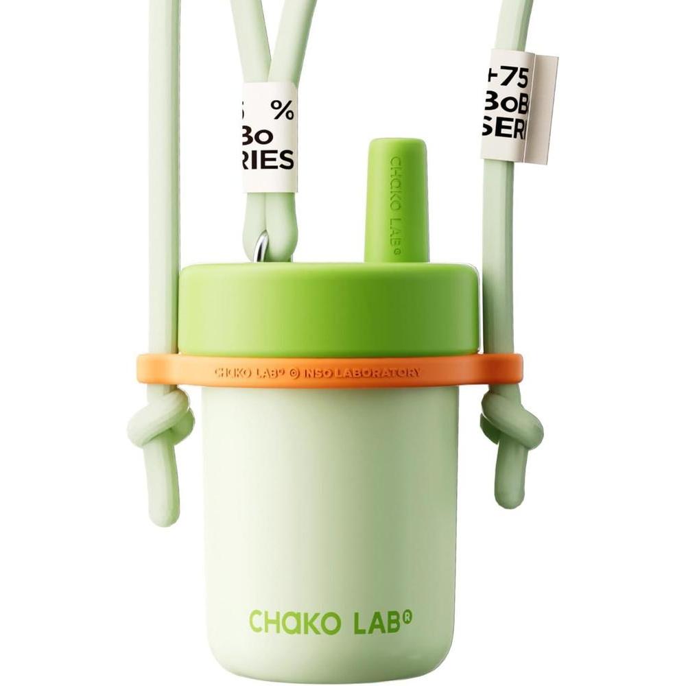 Kids Water Bottle with Carrying Rope and Straps | Vacuum Insulated Stainless Steel 16oz for School and Trvels | Two Travel Carrying Options | Matcha Green