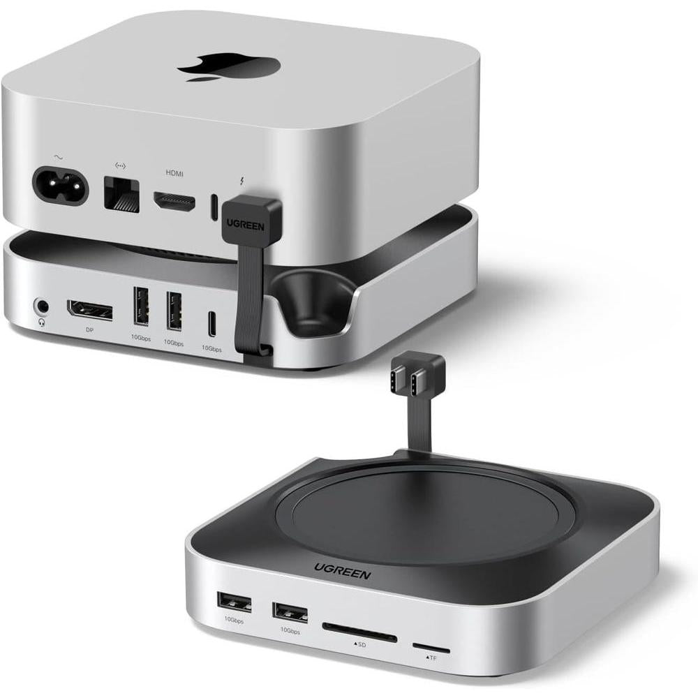 UGREEN Mac mini M4 Dock and Stand DP Hub for Mac mini M4 and M4 Pro 2024 with M.2 NVMe SSD Enclosure, 4K144Hz DP,10G USB A/C, SD/TF, Audio