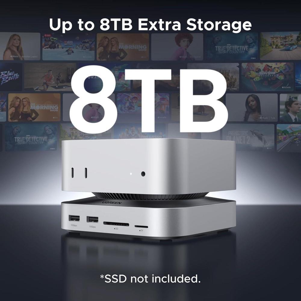 UGREEN Dock con Soporte DP Hub para Mac mini M4/M4 Pro 2024, SSD M.2 NVMe, Conectividad 10G, 4K, USB A/C, SD/TF, Audio