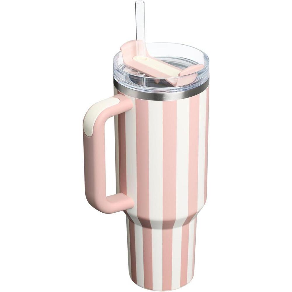 Stanley Quencher H2.0 vaso con asa, tapa de 3 posiciones Flowstate, acero inoxidable aislado sin BPA, color durazno brillante
