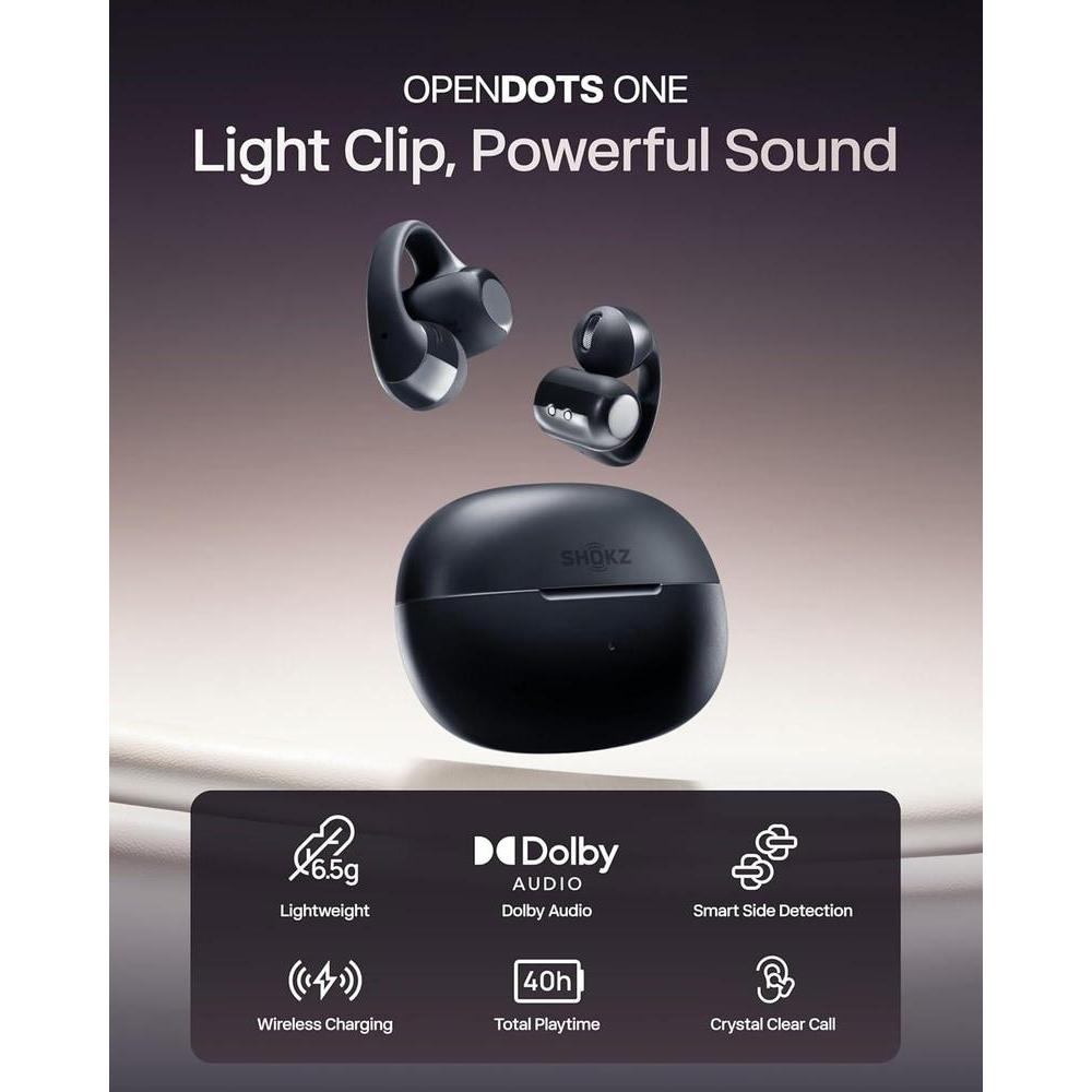SHOKZ OpenDots ONE - Auriculares inalámbricos Bluetooth de oreja abierta con micrófono, seguro y ligero, audio Dolby Premium, resistente al agua