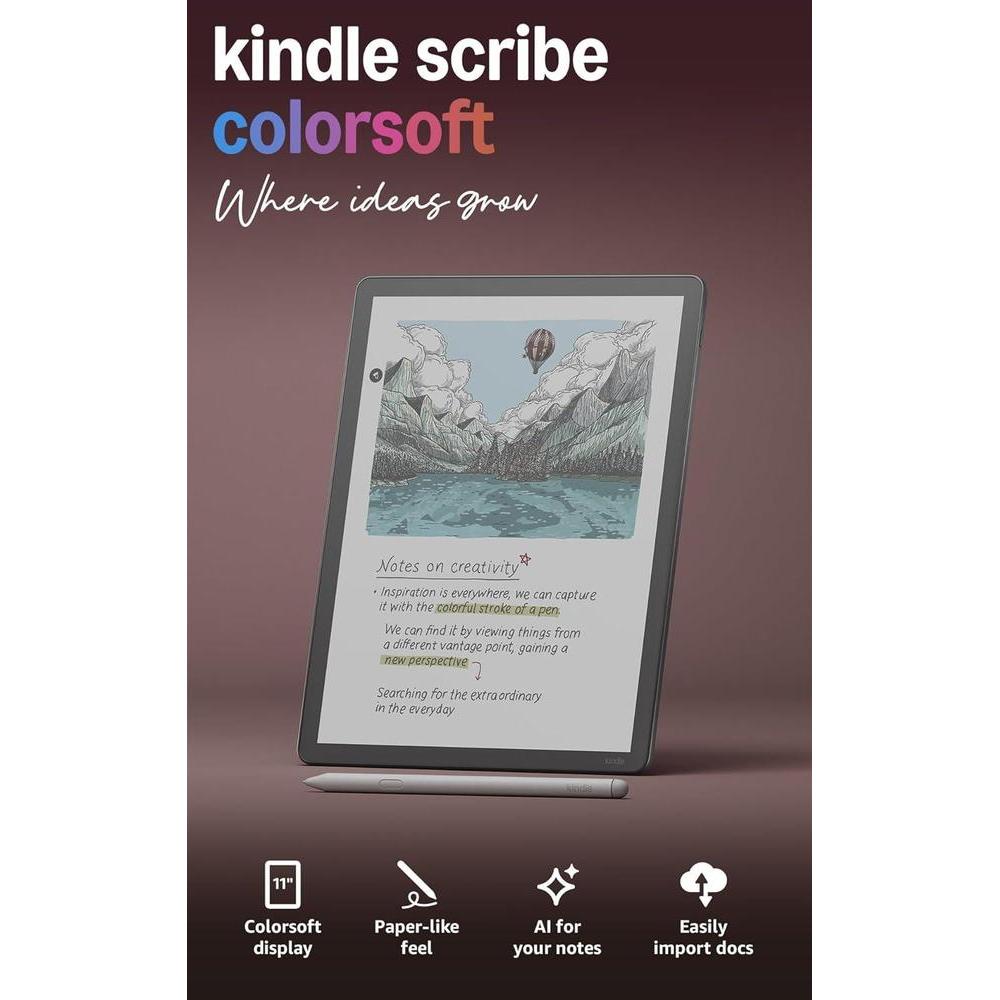 Amazon Kindle Scribe Colorsoft 32GB (newest model) — 11” paper-like color display with front light — Thin, light, powerful — Write in notebooks, documents, and books. Includes Premium Pen - Graphite
