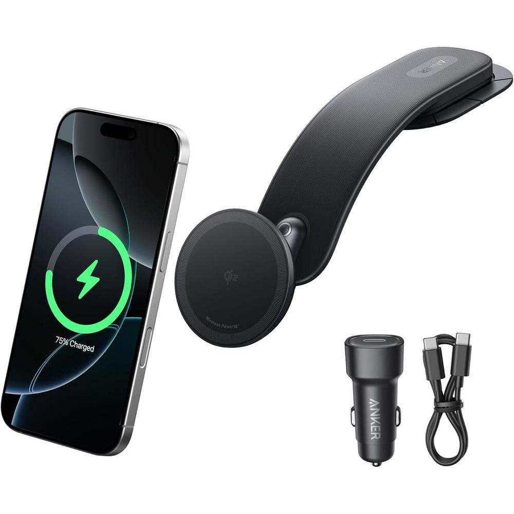 Anker Nano Magnetic Wireless Car Charger, 360° Adjustable Mount Car Charger with Detachable Pad, 15W Qi2 Certified with Alloy Bracket, Fast Charging for iPhone 16/15/14/13/12 Series (Adapter Included)