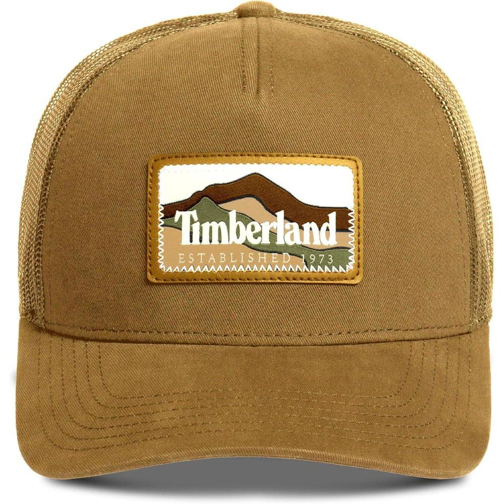 Gorra Timberland para hombre, diseño Trucker con parche de montaña, ajuste de malla y visera curva