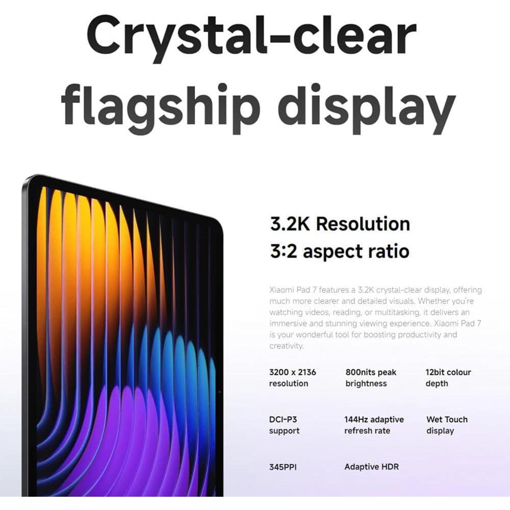 XIAOMI Pad 7 Ai WiFi Versión Global con potente batería 8850mAh, pantalla clara 3.2K, procesador Snapdragon y cámara 13 MP