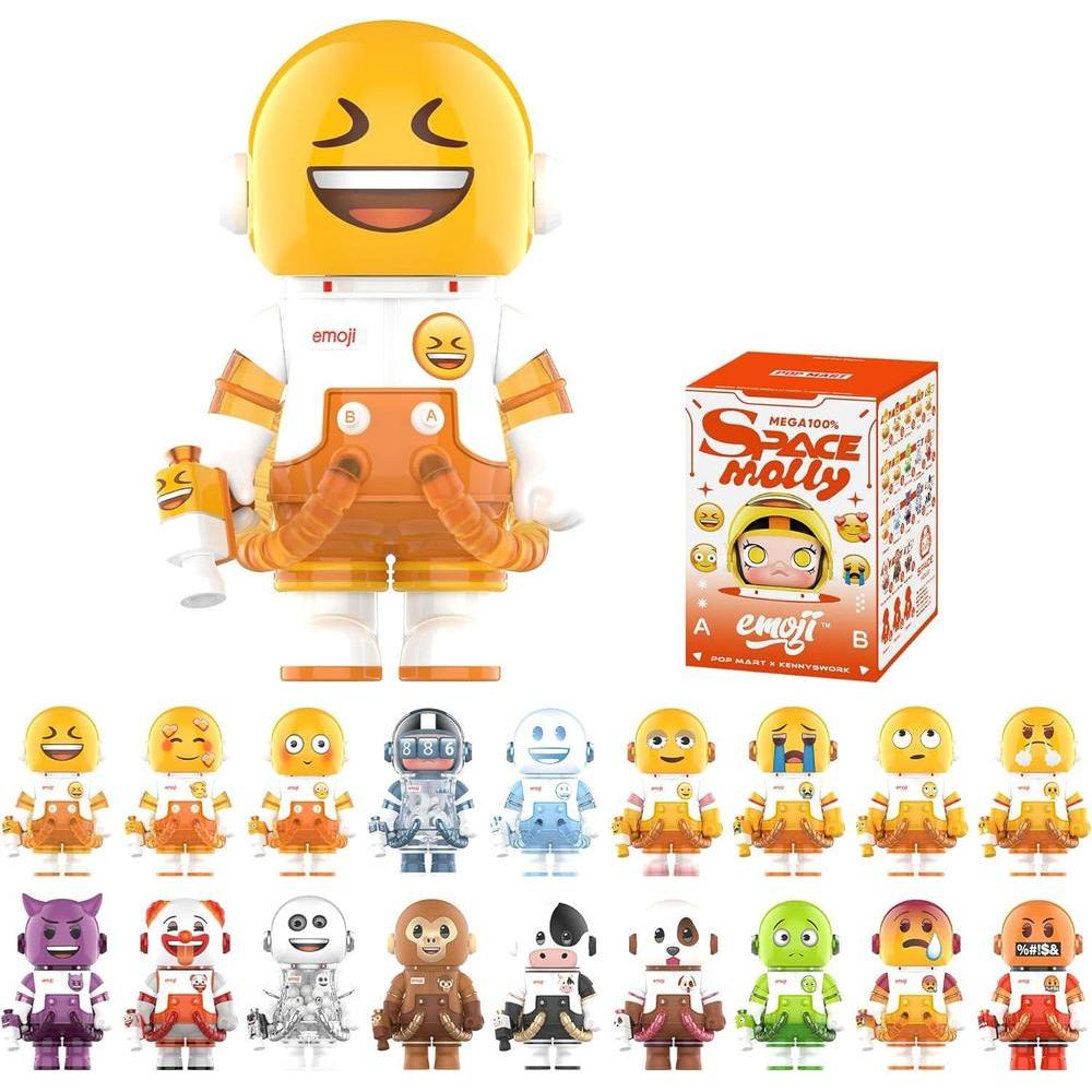 POP MART MEGA Space Molly 100% × Emoji Series, Molly Blind Box Figures, Random Design Action Figures Collectible Toys Home Decorations, Holiday Birthday Gifts for Girls and Boys, Single Box