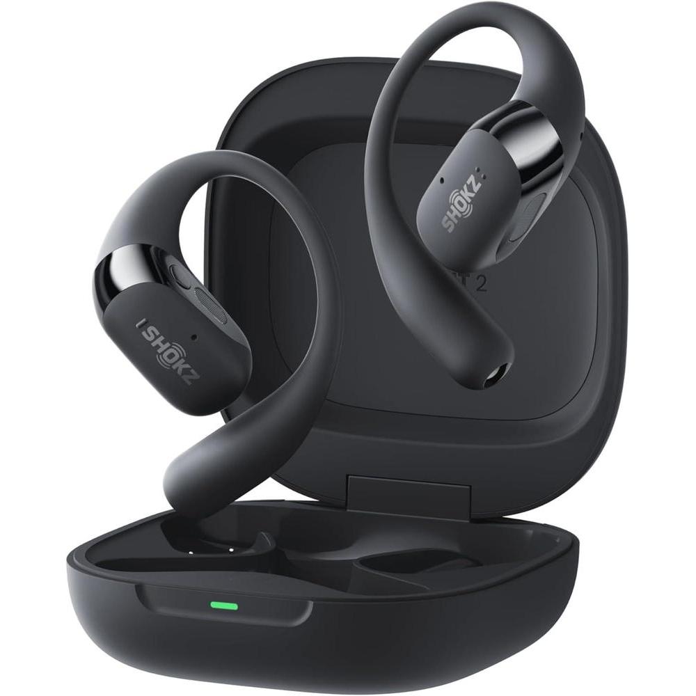 SHOKZ New OpenFit 2+ Open-Ear Headphones, Dolby Audio Enabled, Comfortable Earbuds with Soft Ear Hooks, 48H Playtime, IP55 Water-Resistant, USB-C Fast Charging, Wireless Charging, Carrying Bag, Black
