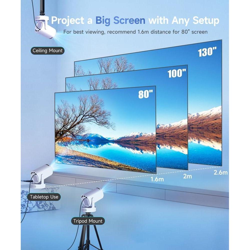 Proyector Mini Magcubic con WiFi 6, Bluetooth 5.4, soporte 4K, altavoz 5W, Keystone vertical automático y rotación 180°