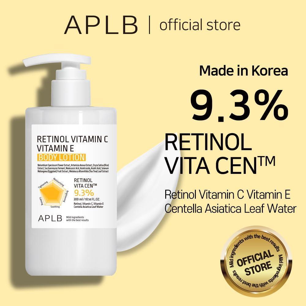 Loción APLB con Retinol, Vitamina C y E para cuidado de la piel, hidratación duradera y mejora de textura con Centella 3x