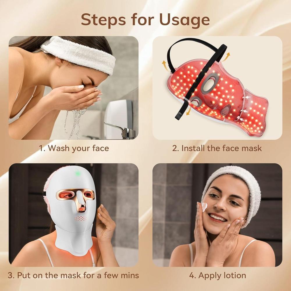 Máscara de terapia de luz roja para cara, LED inalámbrica recargable por USB C, ideal para hogar, trabajo, yoga y más actividades