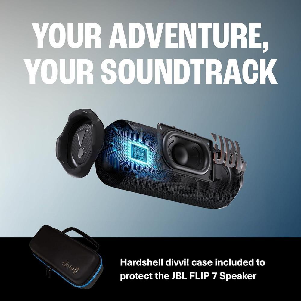 JBL Flip 7 con funda dura negra, altavoz Bluetooth portátil con sonido potente y tecnología AI Sound Boost