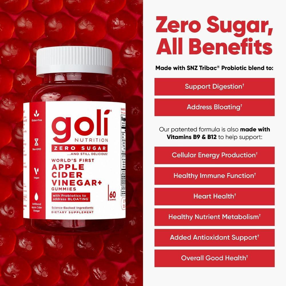 Goli Gummies: Vinagre de Manzana sin Azúcar con Vitamina B12 y Probióticos - Veganas, Keto y Sin Gluten