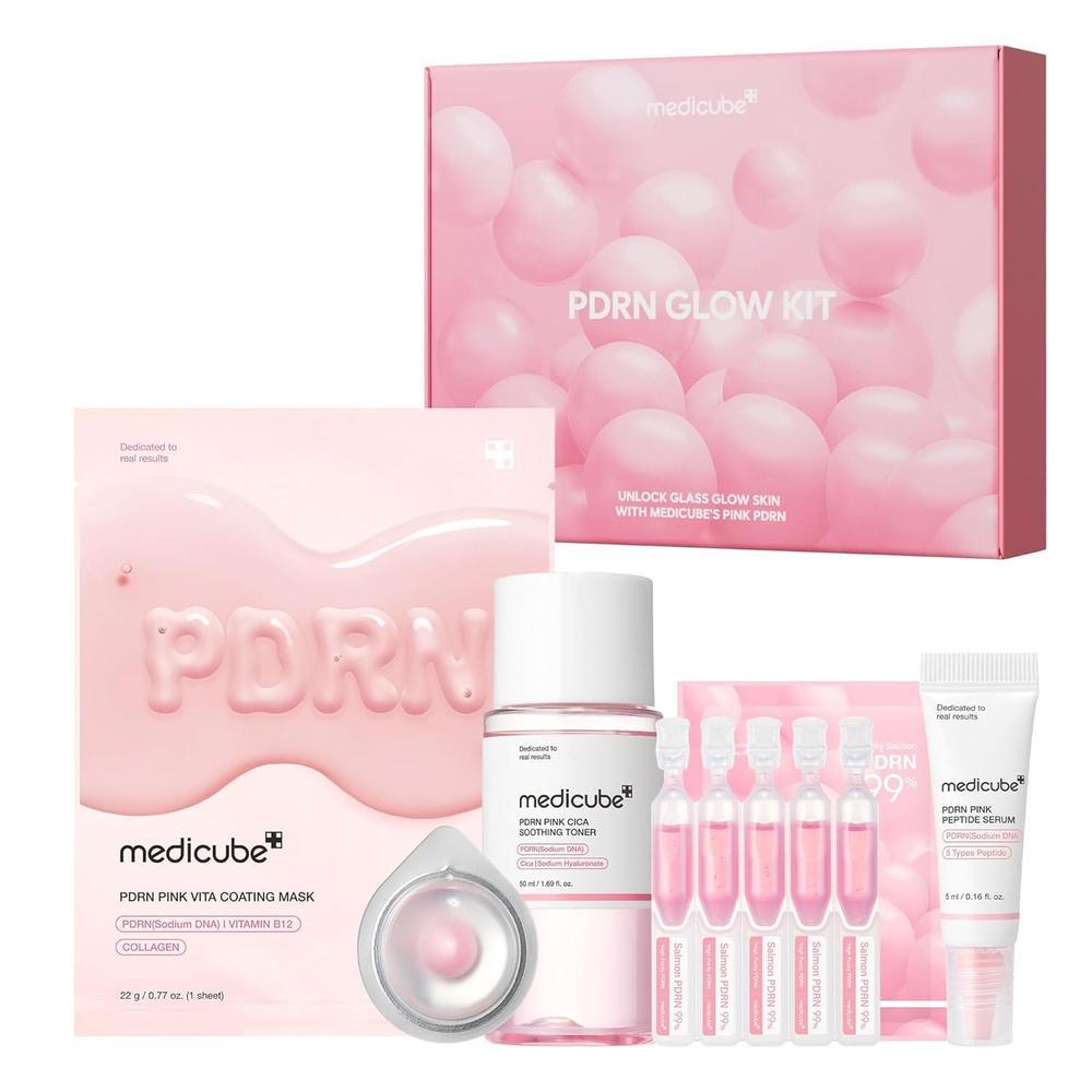 medicube Kit de Prueba de ADN de Salmón PDRN | Mini Set de Cuidado de la Piel Glass Glow con Tónico, Suero y Mascarilla en Hoja para Hidratar, Reafirmar e Humectar | Esenciales de Regalo y Viaje para