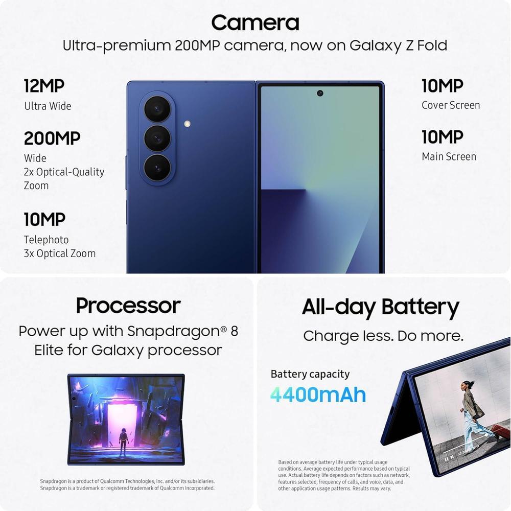 Samsung Galaxy Z Fold7 Teléfono Celular 256GB Plateado Desbloqueado 12GB RAM