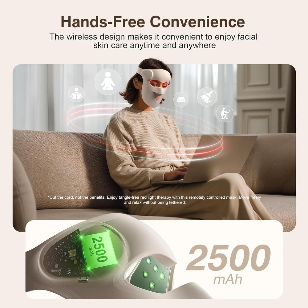 Máscara LED para terapia de luz roja inalámbrica, recargable, 9 modos, con ajuste facial 3D, mejora el cuidado de la piel en casa