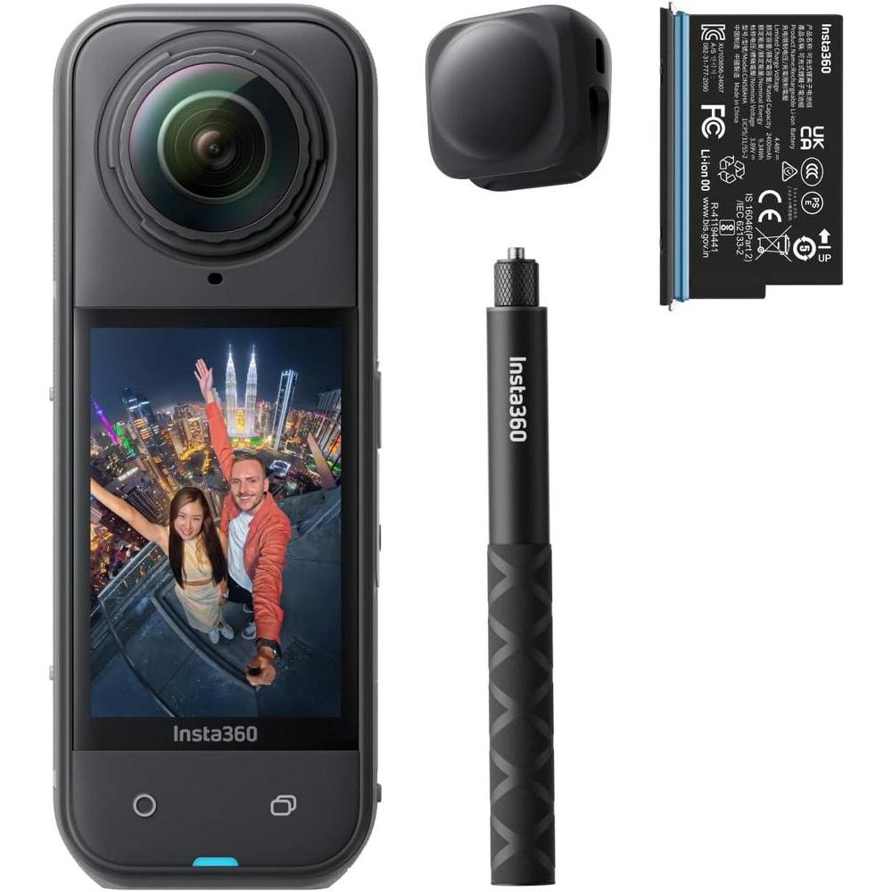 Insta360 X5 Starter Bundle - Cámara de Acción 8K 360° Impermeable, Selfie Stick Invisible, Lentes Reemplazables, Batería Extensa