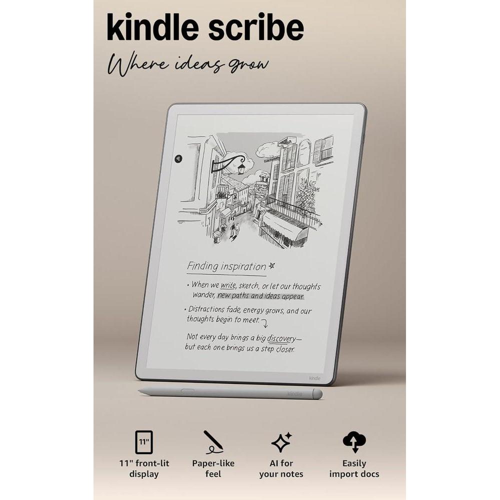 Amazon Kindle Scribe 64GB (newest model) — 11” paper-like display with front light — Thinner, lighter, faster — Write in notebooks, documents, and books. Includes Premium Pen - Graphite