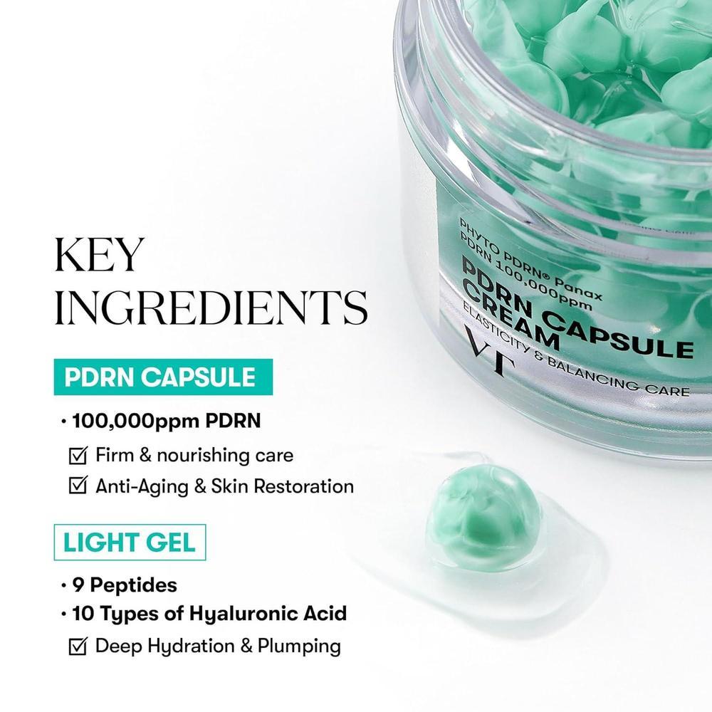 VT COSMETICS Crema en Cápsulas PDRN 100 con Ácido Hialurónico y Péptidos para Hidratación y Reafirmación Facial